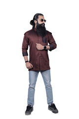 Dark Brown Pocket Pattern Shirt For Men