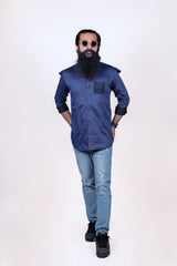 Blue Pocket Pattern Shirt For Men