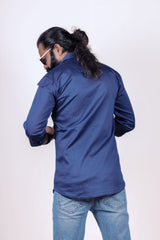 Blue Pocket Pattern Shirt For Men