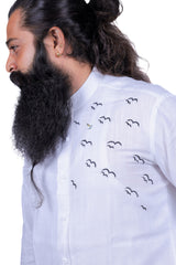 Black Birds Embroidery Shirt For Men