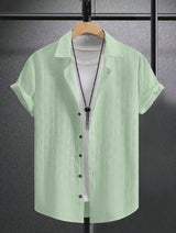 CLASSY LIGHT GREEN TEXTURED REGULAR SHIRT FOR MEN