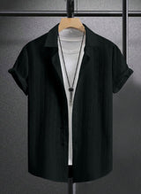 CLASSY BLACK TEXTURED REGULAR SHIRT FOR MEN