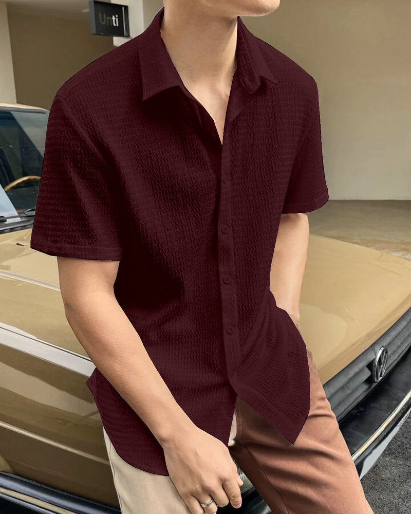 UNIQUE BURNT MAROON HALF SLEEVE SHIRT FOR MEN