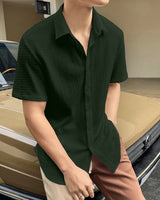 UNIQUE FOREST GREEN HALF SLEEVE SHIRT FOR MEN