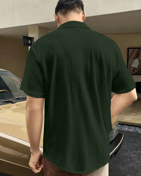 UNIQUE FOREST GREEN HALF SLEEVE SHIRT FOR MEN