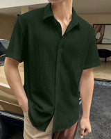 UNIQUE FOREST GREEN HALF SLEEVE SHIRT FOR MEN