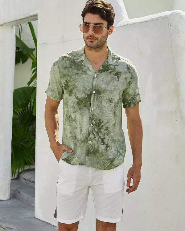 TIE& DYE FOREST GREEN PRINTED SHIRT FOR MEN