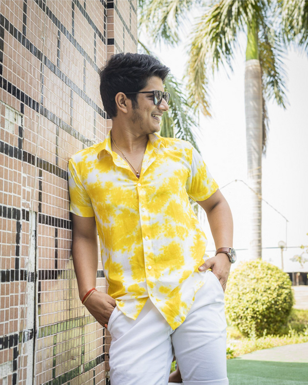 TIE& DYE MUSTARD YELLOW PRINTED SHIRT FOR MEN