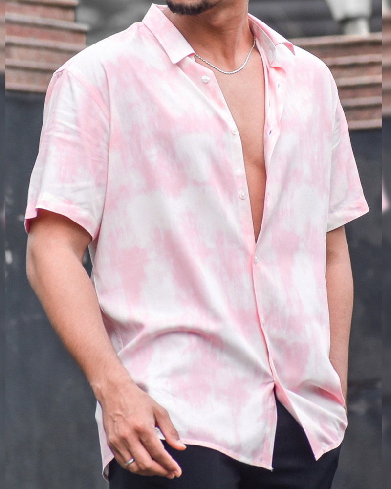 TIE& DYE BABY PINK PRINTED SHIRT FOR MEN