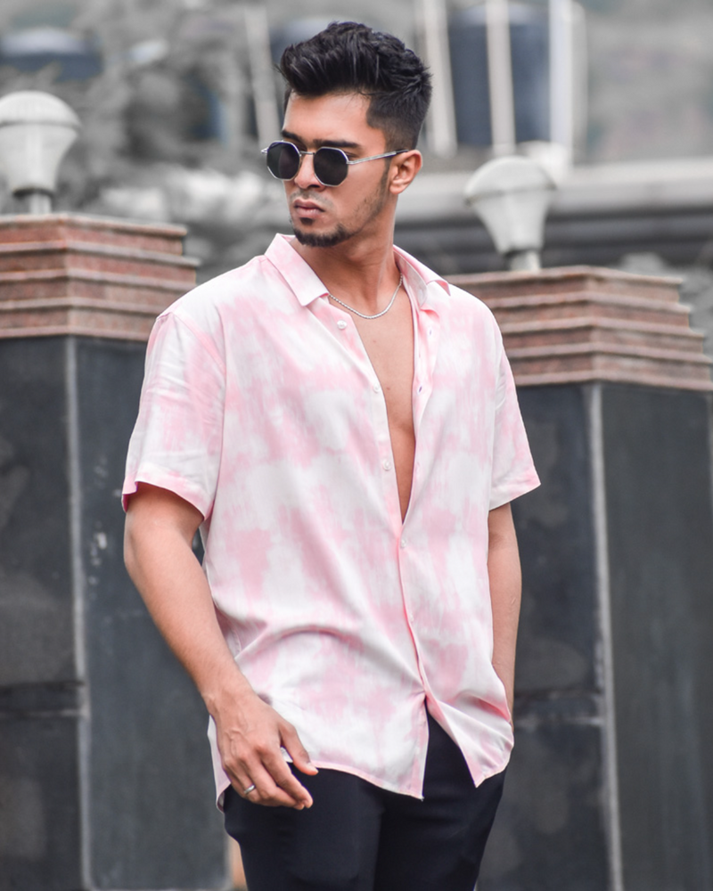 TIE& DYE BABY PINK PRINTED SHIRT FOR MEN