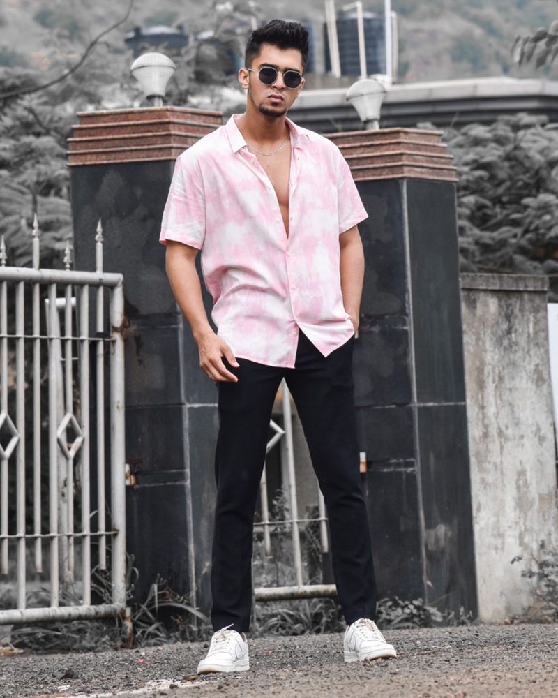 TIE& DYE BABY PINK PRINTED SHIRT FOR MEN