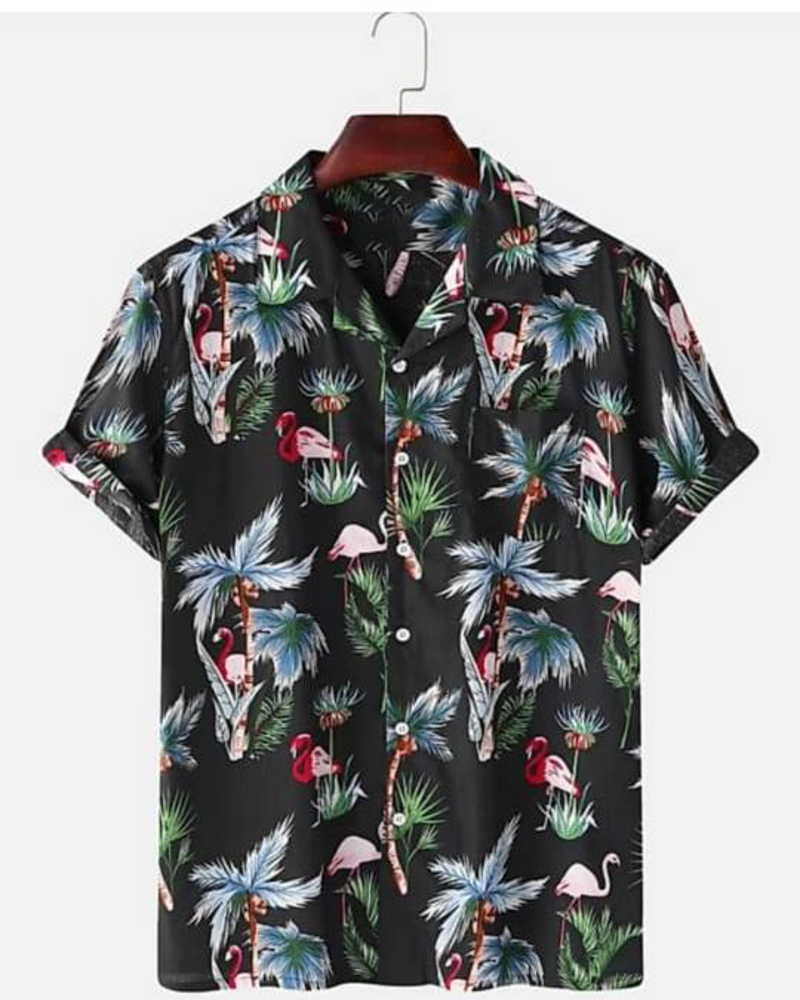 BLACK TROPICAL PRINTED SHIRT FOR MEN