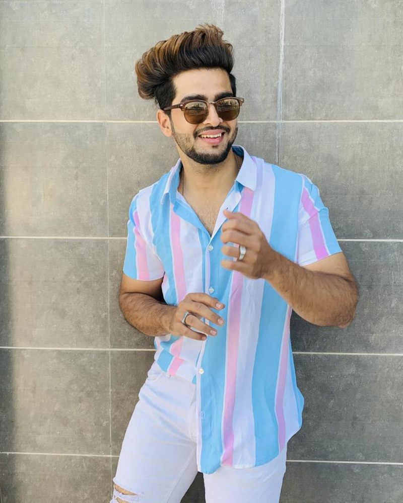 BLUE AND PINK STRIPES PRINTED SHIRT FOR MEN