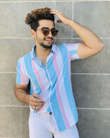 BLUE AND PINK STRIPES PRINTED SHIRT FOR MEN