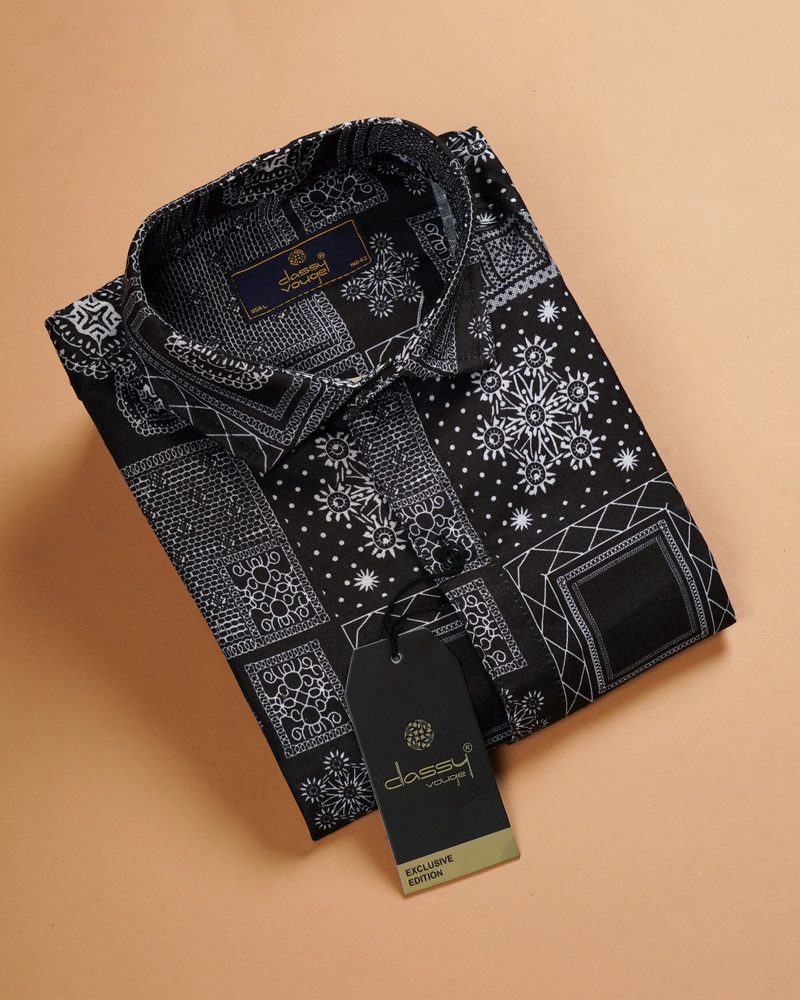 BLACK SQUARE PRINTED SHIRT FOR MEN