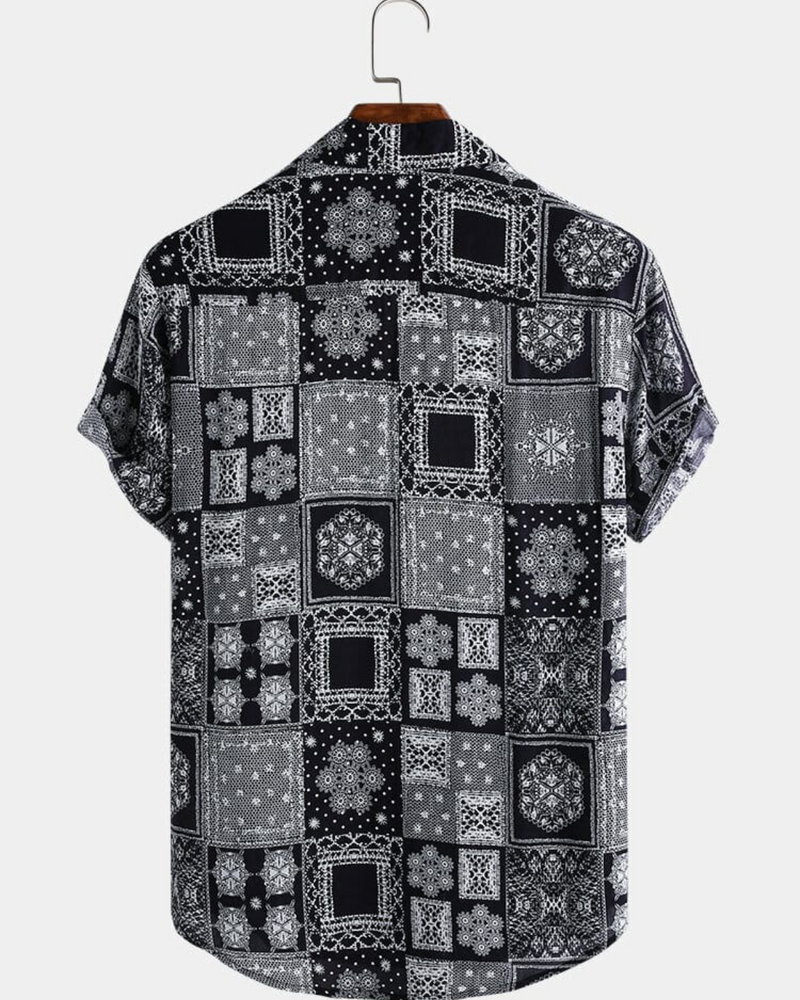 BLACK SQUARE PRINTED SHIRT FOR MEN