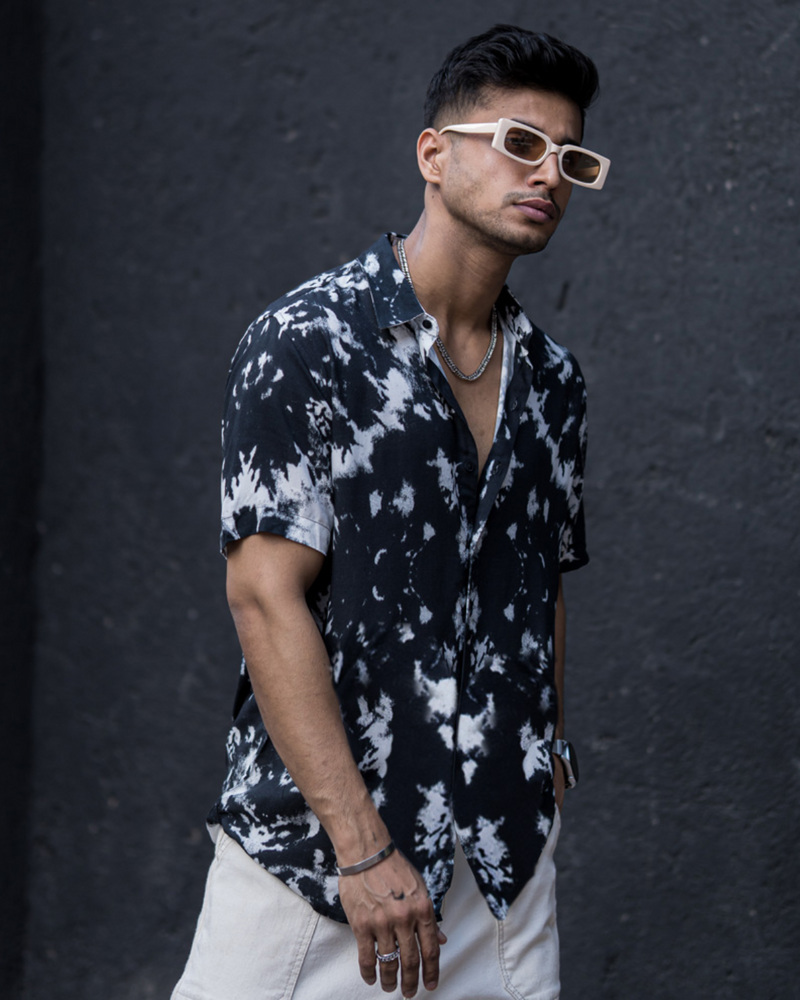 TIE& DYE SABLE BLACK PRINTED SHIRT FOR MEN