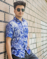 TIE& DYE COBALT BLUE AND WHITE PRINTED SHIRT FOR MEN