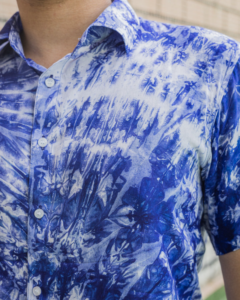 TIE& DYE COBALT BLUE AND WHITE PRINTED SHIRT FOR MEN