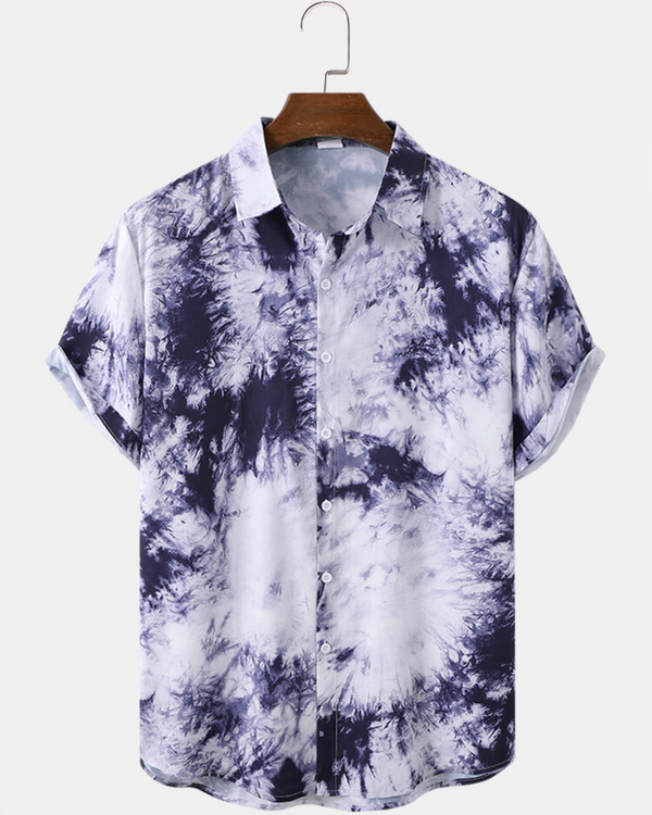 TIE& DYE INDIGO BLUE AND SMOKE WHITE PRINTED SHIRT FOR MEN