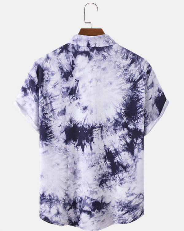 TIE& DYE INDIGO BLUE AND SMOKE WHITE PRINTED SHIRT FOR MEN