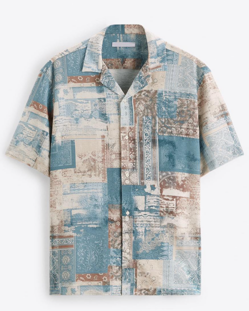 BLUE VINTAGE PATTERN HALF SLEEVE SHIRT FOR MEN