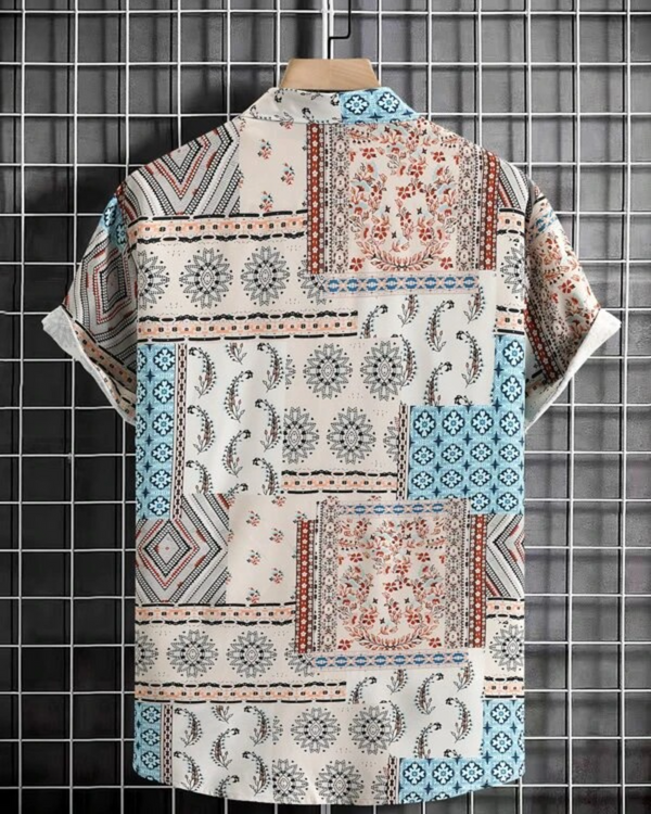 GEOMETRIC PATTERN MULTICOLOR HALF SLEEVE SHIRT FOR MEN