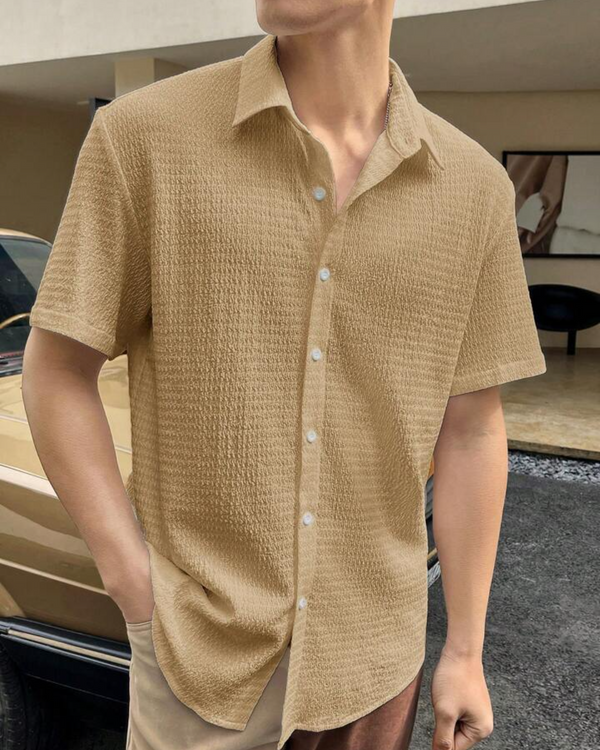 UNIQUE SLIM BEIGE HALF SLEEVE SHIRT FOR MEN