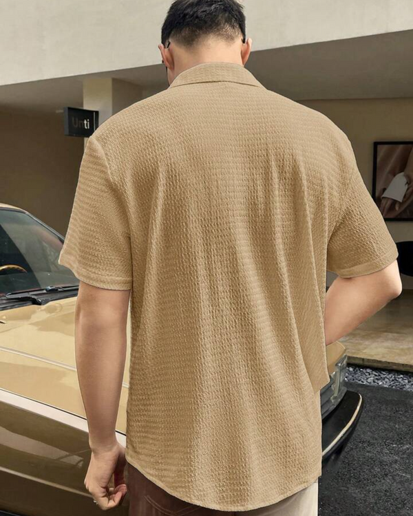 UNIQUE SLIM BEIGE HALF SLEEVE SHIRT FOR MEN