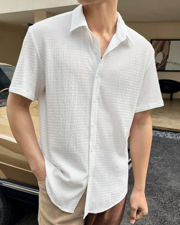 UNIQUE SLIM BRIGHT WHITE HALF SLEEVE SHIRT FOR MEN