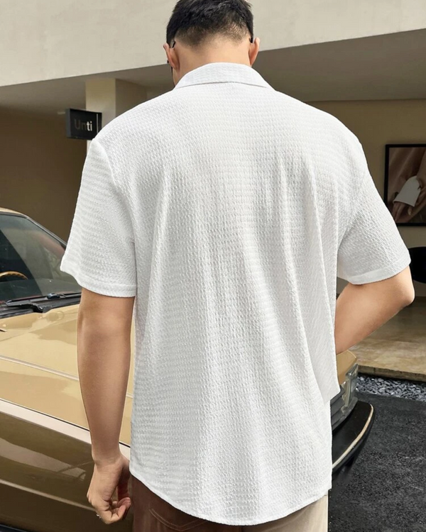 UNIQUE SLIM BRIGHT WHITE HALF SLEEVE SHIRT FOR MEN