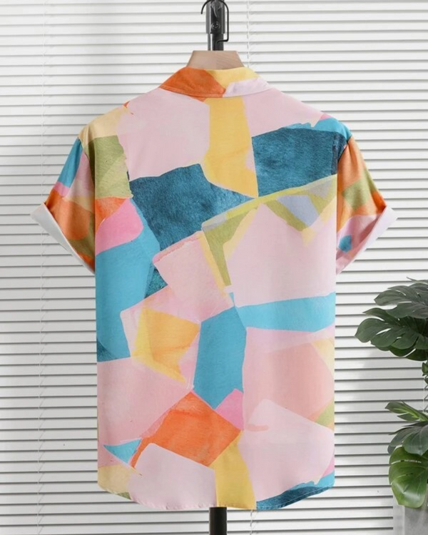 MIXED COLOR BLOCK PRINTED HALF SLEEVE SHIRT FOR MEN