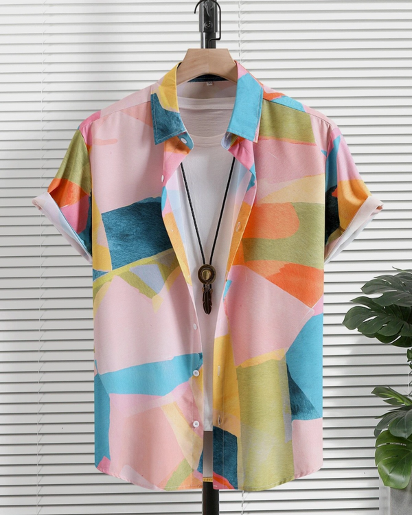 MIXED COLOR BLOCK PRINTED HALF SLEEVE SHIRT FOR MEN