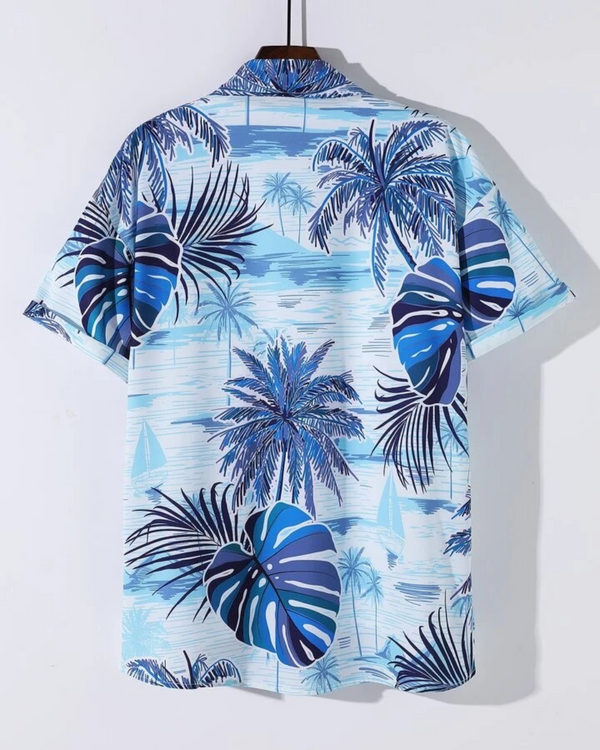 LEAF PRINTED SEA BLUE SHIRT FOR MEN